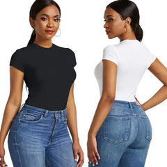 O Neck Short Sleeve Sexy Skinny Short Bodysuit